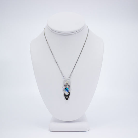 Opal and SIlver Surfboard Necklace